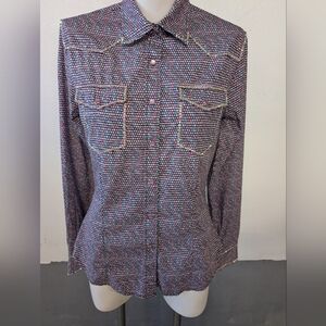 Western Shirt Emblished With Sequin Long Sleeve Snap Button-Up Shirt Size M